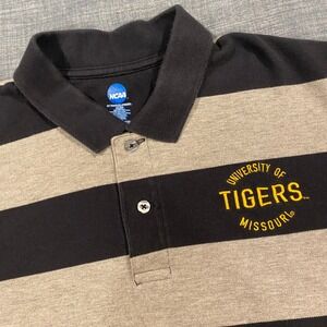 NCAA Missouri Tigers Rugby Polo Shirt Mens XL Black Grey Striped Mizzou Preppy